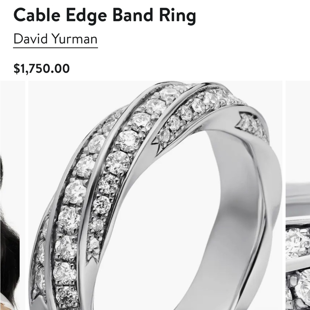 David Yurman Cable Edge Band Ring in Recycled Sterling Silver with Pavé Diamonds